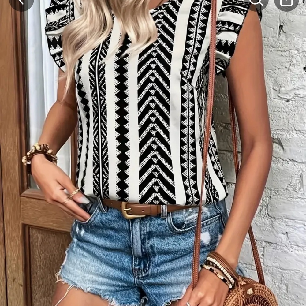 Black and white top white ruffles size small new